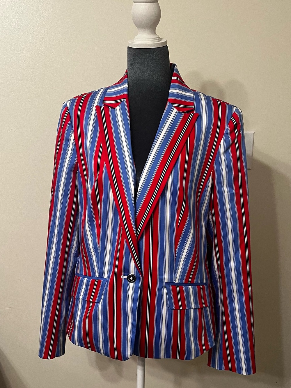 Jones New York Red & Blue Striped Blazer Vintage Size 14
